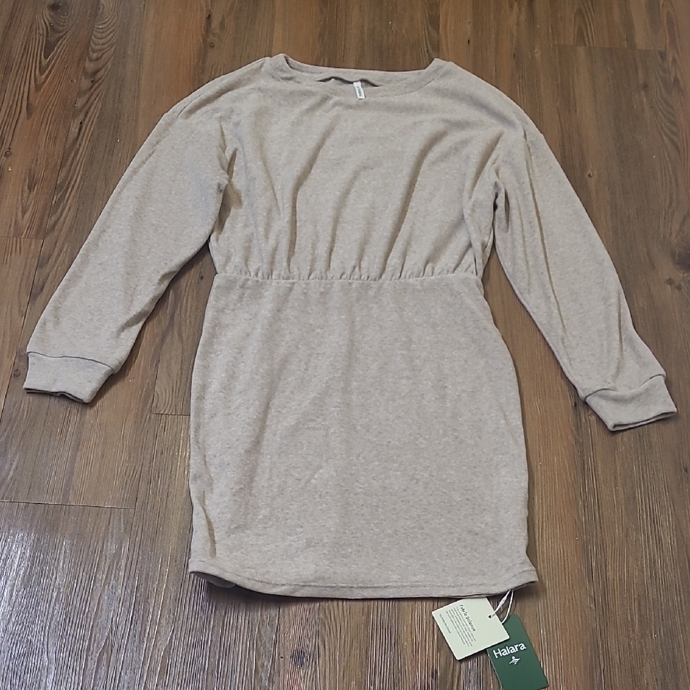 HALARA Beige Long Sleeve Waist-Defined Dress